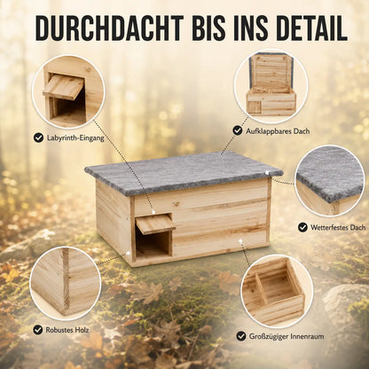 Igelhaus aus Holz für den Garten | Sicheres Winterquartier für Igel