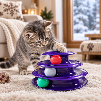 Katzenspielzeug Interaktiv | 3-stufiges Ballspielzeug für Katzen