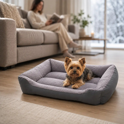 Hundebett Winter | Warmes Plüschbett für Hunde mit hohem Rand