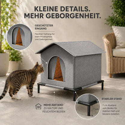 Wetterfestes Katzenhaus für draußen | Erhöht katzenhöhle