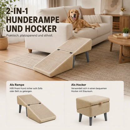 2-in-1 Hunderampe & Hocker | Faltbare Haustierrampe bis 50 kg