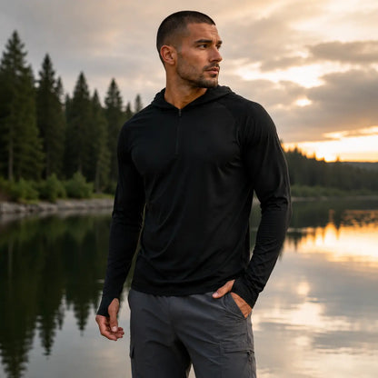 Herren UV-Schutz Langarmshirt UPF 50+ |Atmungsaktiv mit Kapuze