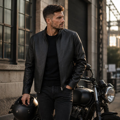 Herren Lederjacke | Vintage Stehkragen Jacke