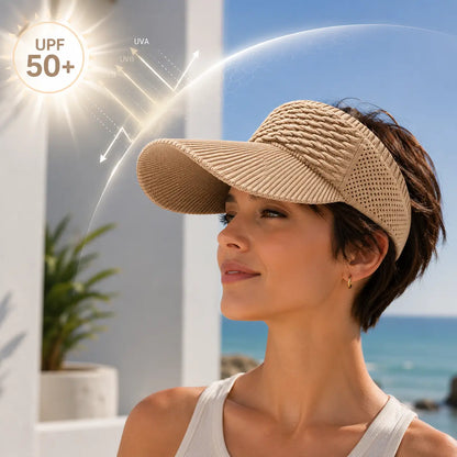 Damen Sonnenvisor mit UV-Schutz | Atmungsaktive Strick-Schildmütze