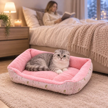 Katzenbett Winter | Warmes Plüschbett für Katzen mit hohem Rand