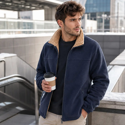 Fleece Jacke Herren | Warme Outdoor Jacke mit Sherpa-Futter