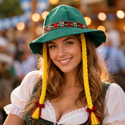 Oktoberfest Damenhut mit Zöpfen | Bayerischer Trachtenhut