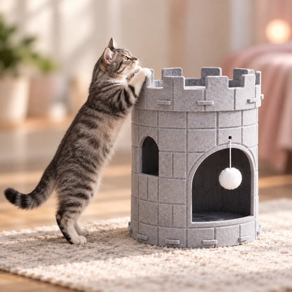 Katzenhöhle Filz | Katzenhaus Schloss mit Liegeplatz & Spielball