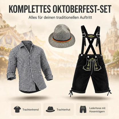 Oktoberfest Kostüm Herren Set mit Hemd, Lederhose & Hut