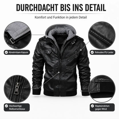 Herren Lederjacke mit Kapuze | Motorradjacke für Herbst & Winter