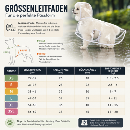 Hunde Regenmantel Transparent | Wasserdichter Regenponcho mit Kapuze