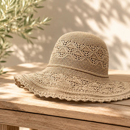Damen Sonnenhut mit UV-Schutz | Faltbarer Sommerhut aus Polyester