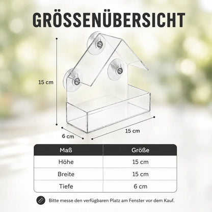 Vogelfutterhaus für Fenster aus Acryl mit Saugnäpfen Transparent
