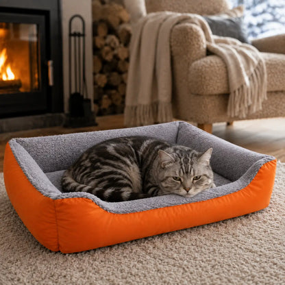 Katzenbett Winter | Warmes Plüschbett für Katzen mit hohem Rand