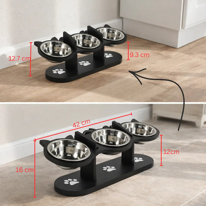 Katzen Futternapf mit Holzständer | Verstellbares 15° Schrägdesign & Edelstahlschalen
