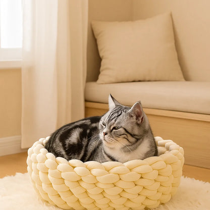 Katzenkorb Baumwolle – Handgewebt & weich | Kuschelbett & Katzenhöhle