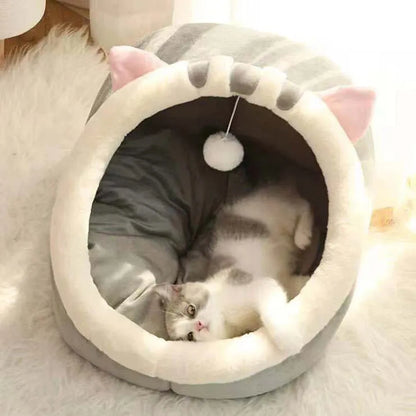Katzenhöhle | Kuscheliges Katzenbett mit Kissen für den Winter