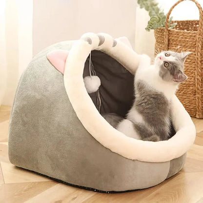 Katzenhöhle | Kuscheliges Katzenbett mit Kissen für den Winter