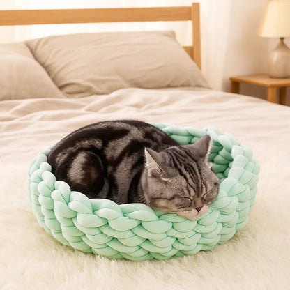 Katzenkorb Baumwolle – Handgewebt & weich | Kuschelbett & Katzenhöhle