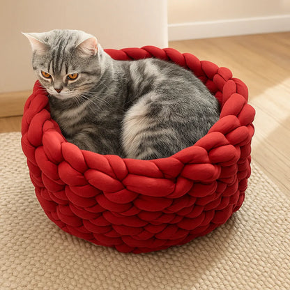 Katzenkorb Baumwolle – Handgewebt & weich | Kuschelbett & Katzenhöhle