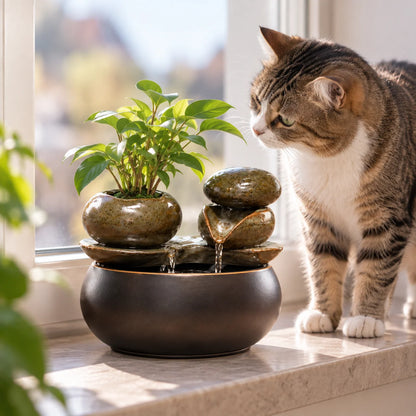 Katzenbrunnen Keramik | Leiser Trinkbrunnen für Katzen 1,5 L