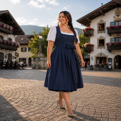 Dirndl Damen Blau | Midi Dirndl mit Ornamentmuster fürs Oktoberfest