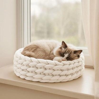 Katzenkorb Baumwolle – Handgewebt & weich | Kuschelbett & Katzenhöhle