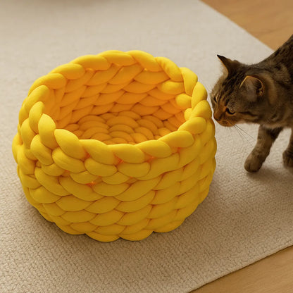 Katzenkorb Baumwolle – Handgewebt & weich | Kuschelbett & Katzenhöhle